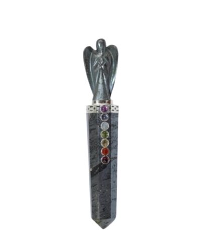 Jet International Jet Energized Hematite Angel Chakra Wand Stick Approx. 5-6 inch Charged Cleansed Programmed Pure Genuine Stick
