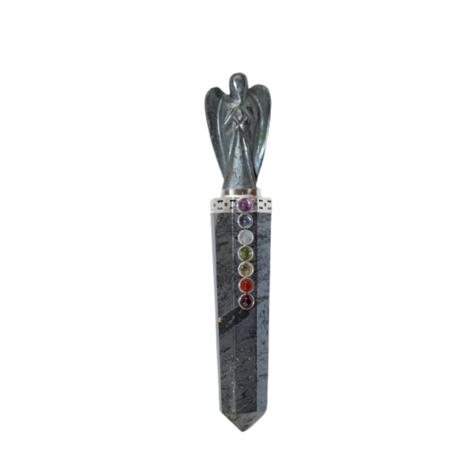 Jet International Jet Energized Hematite Angel Chakra Wand Stick Approx. 5-6 inch Charged Cleansed Programmed Pure Genuine Stick