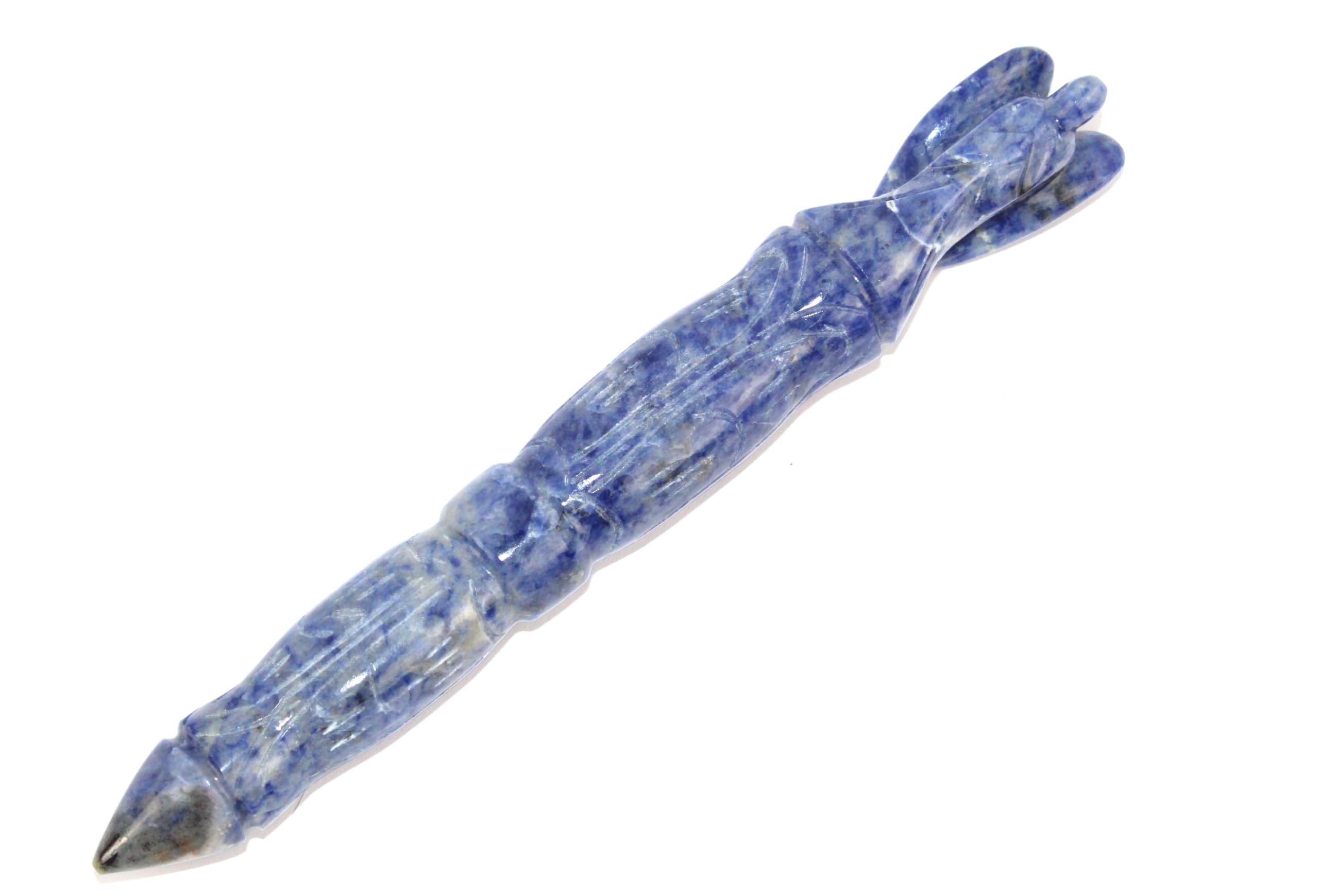 Jet Handmade Angel Carved Sodalite Stick Wand - Natural Sodalite Crystal Angel Carving Wand (Approx 5-5.5" Inch) Blue Gemstone Polished Stick for Decoration, Collection & Gift