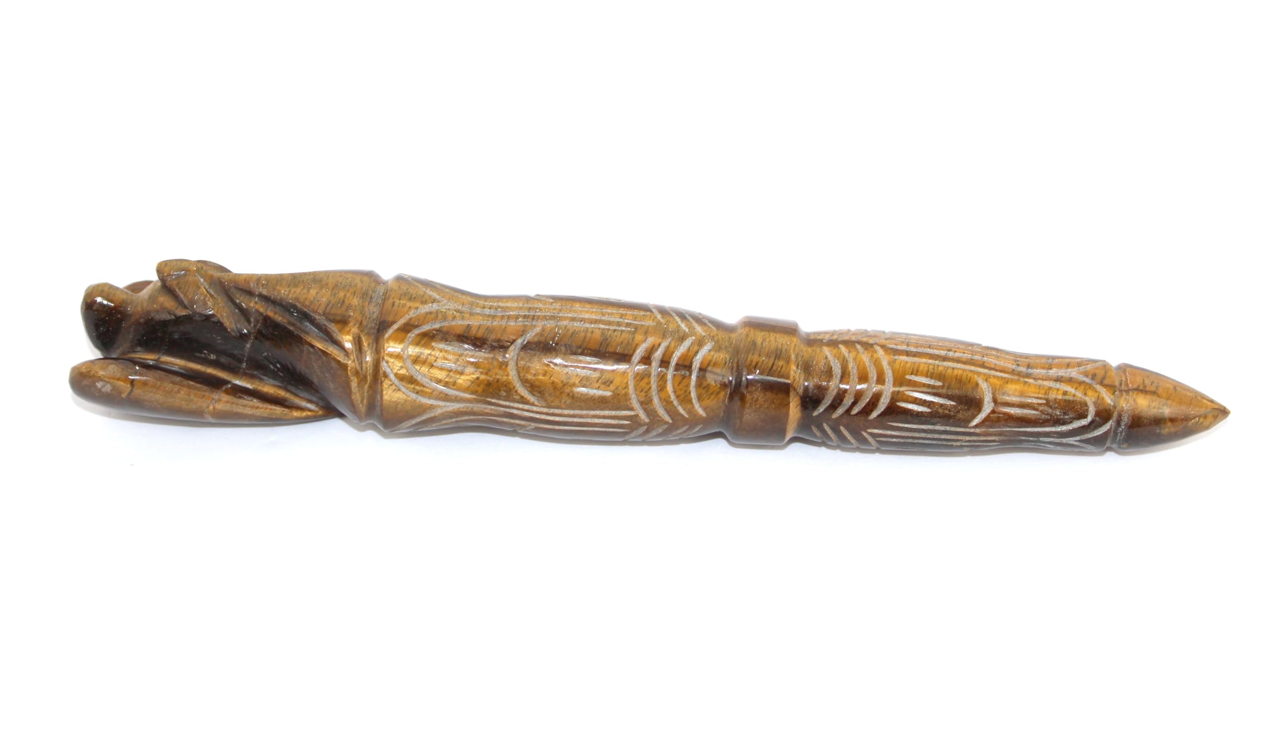 Jet Handmade Angel Carved Tiger Eye Stick Wand - Natural Tiger Eye Crystal Angel Carving Wand (Approx 5-5.5 Inch) Brown Golden Gemstone Polished Stick for Decoration, Collection & Gift