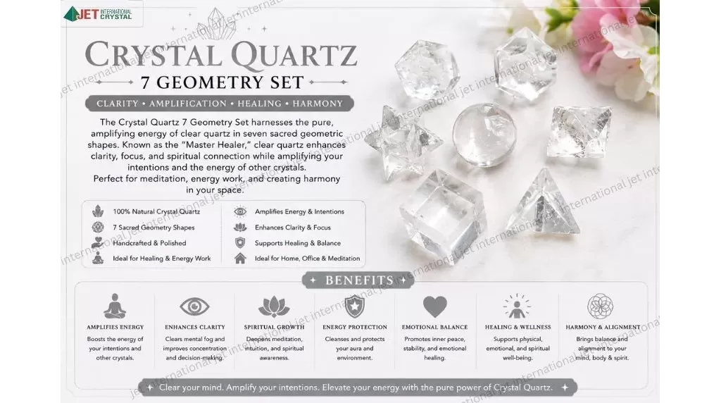 Crystal Quartz 7 Geometry Set | promote clarity, positivity, energy balance, and spiritual harmony