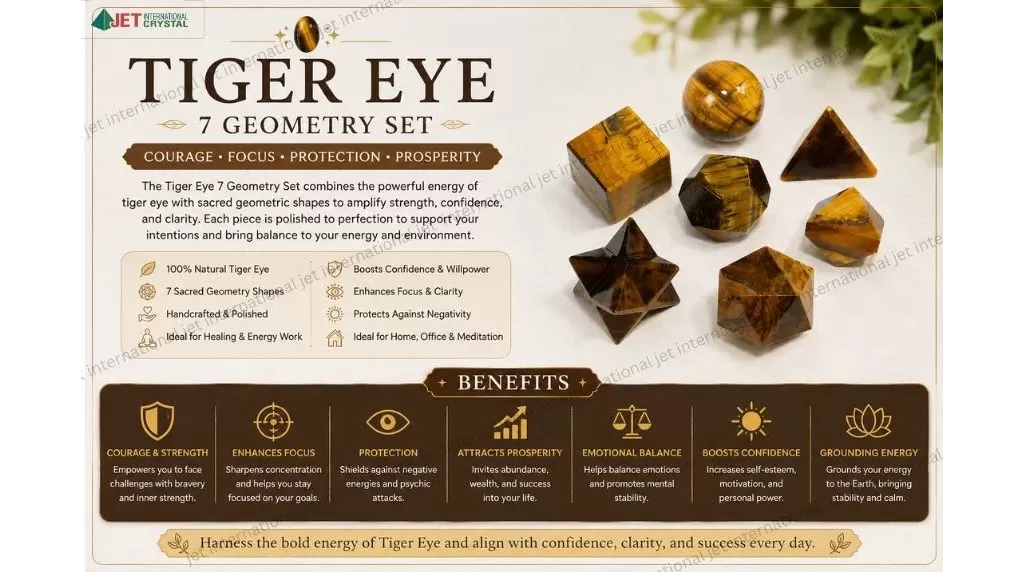 Tiger Eye 7 Geometry Set |  promote confidence, courage, focus, and protection