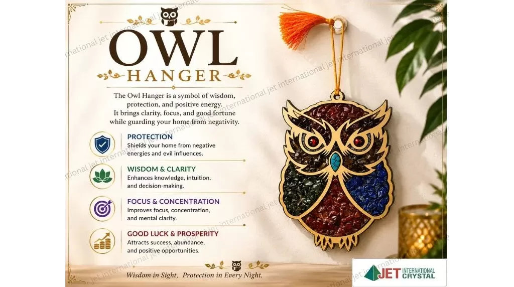 Owl Hanger With Natural Crystal Chips For Wisdom, protection & Positive Energy