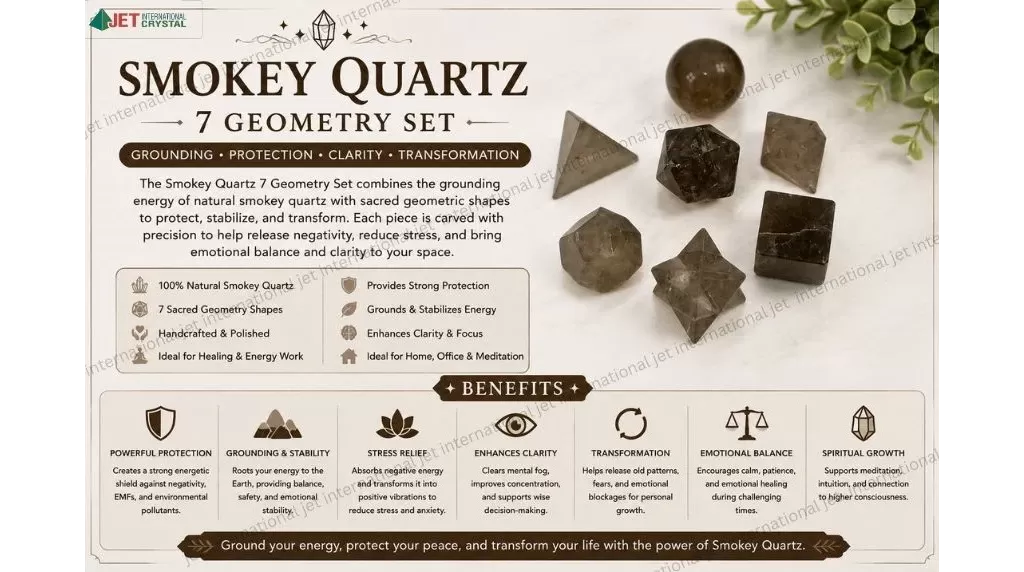 Smokey Quartz 7 Geometry Set | promote grounding, protection, emotional balance, and positive energy