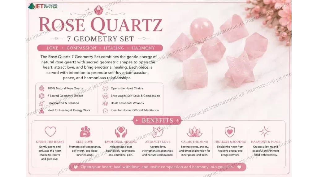 Rose Quartz 7 Geometry Set | promote love, harmony, emotional balance, and positive energy