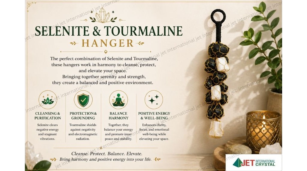 Tourmaline-Selenite Rough Door Hanger – Cleansing & Protection Crystal Hanging Decor for Home
