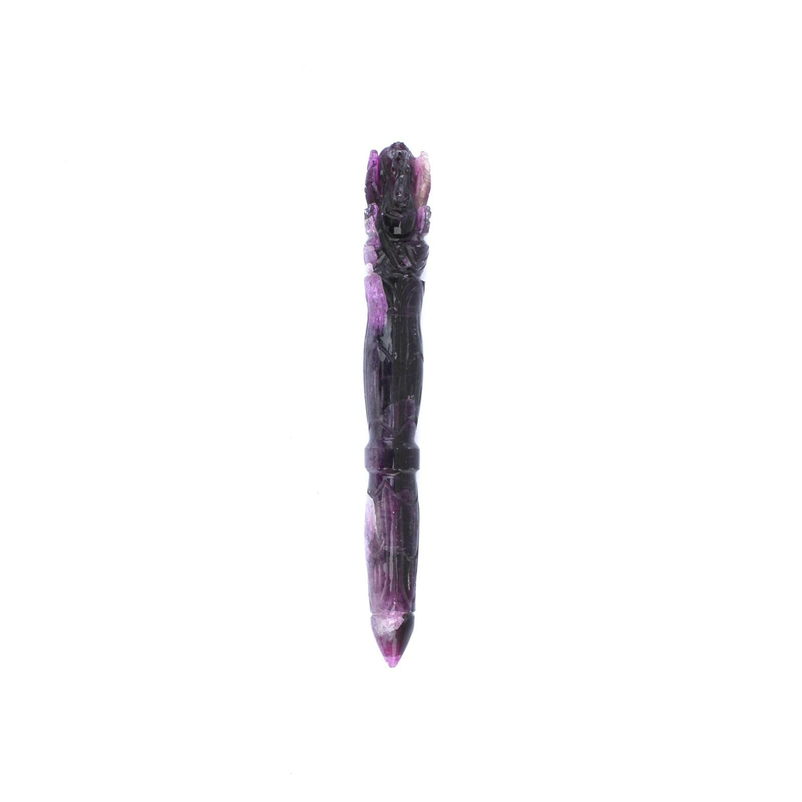 Jet Handmade Purple Fluorite Ganeshji Wand - Natural Fluorite Crystal Ganesh Carving Wand (Approx 4.5 Inch) Polished Purple Gemstone for Decoration, Collection & Gift