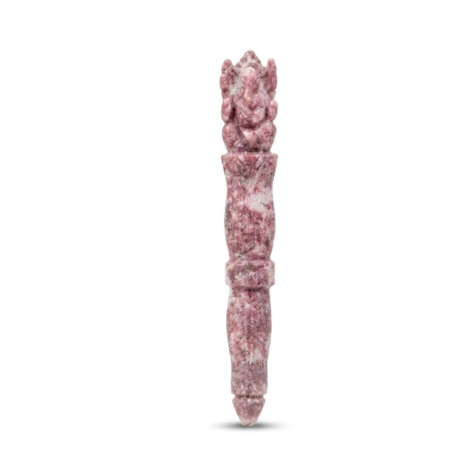 Jet Handmade Lepidolite Ganeshji Wand - Natural Lepidolite Crystal Ganesh Carving Wand (Approx 4.5 Inch) Polished Purple Gemstone for Decoration, Collection & Gift