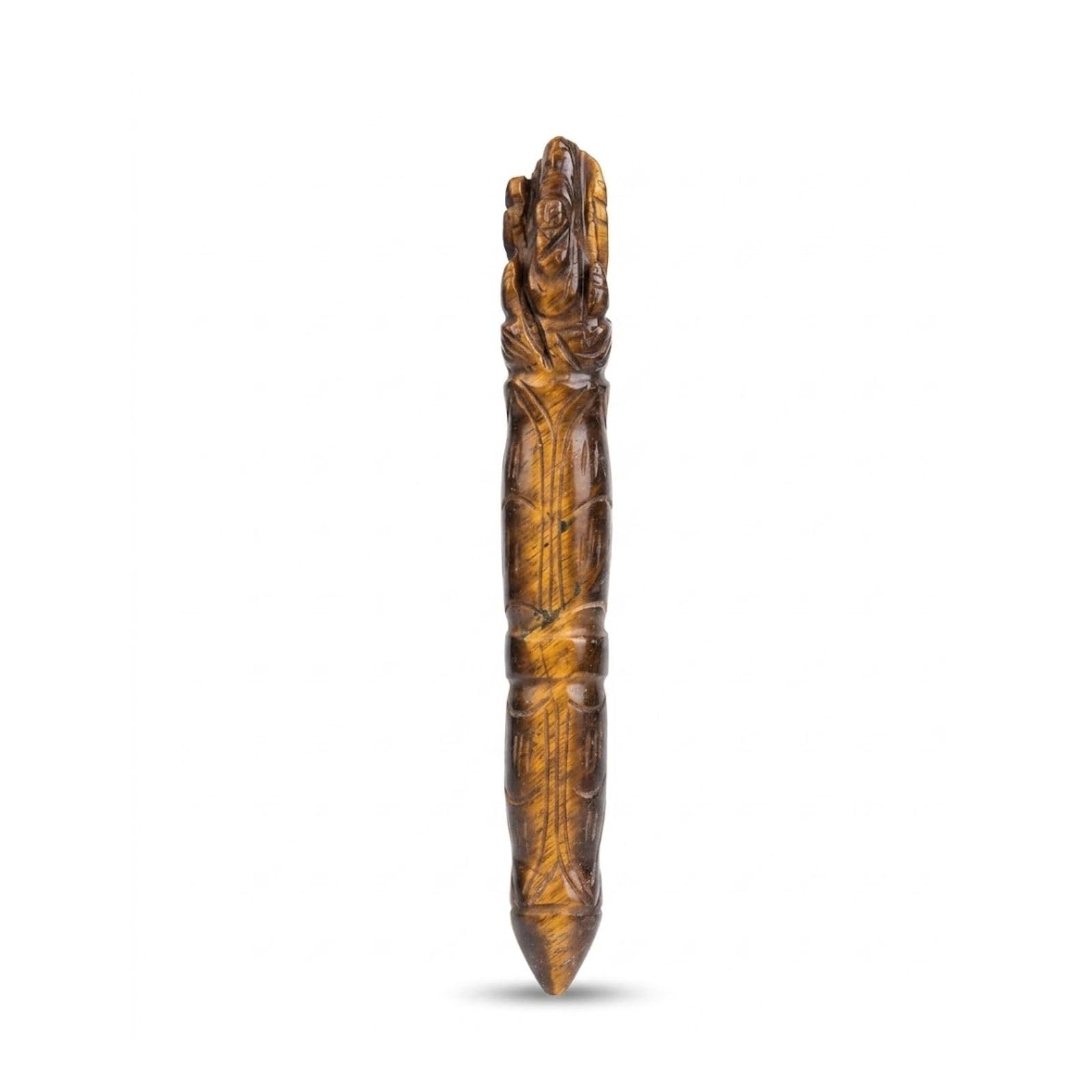 Jet Handmade Tiger Eye Ganeshji Wand - Natural Tiger Eye Crystal Ganesh Carving Wand (Approx 4.5 Inch) Polished Brown Gold Gemstone for Decoration, Collection & Gift