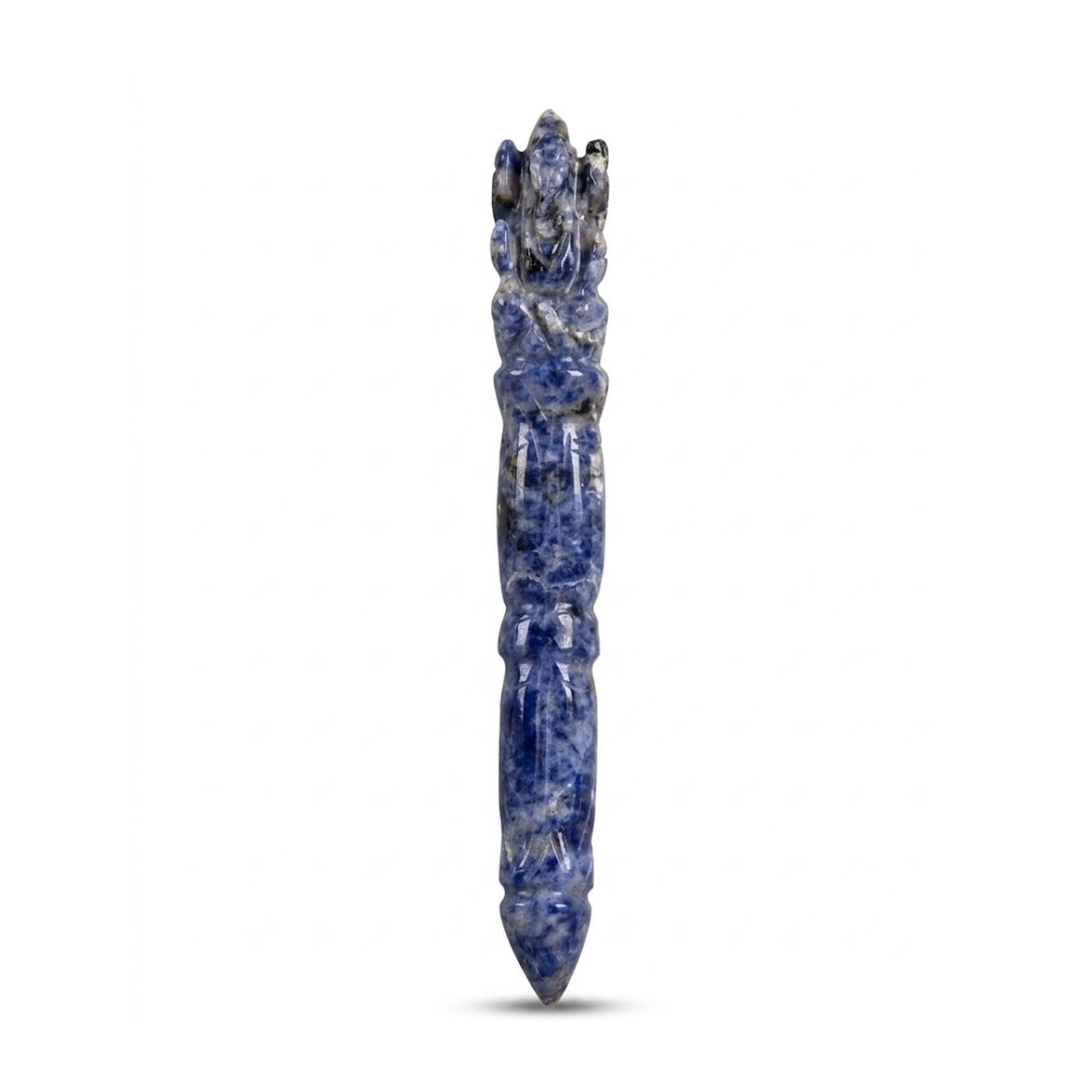 Jet Handmade Sodalite Ganeshji Wand - Natural Sodalite Crystal Ganesh Carving Wand (Approx 4.5 Inch) Polished Blue Gemstone for Decoration, Collection & Gift